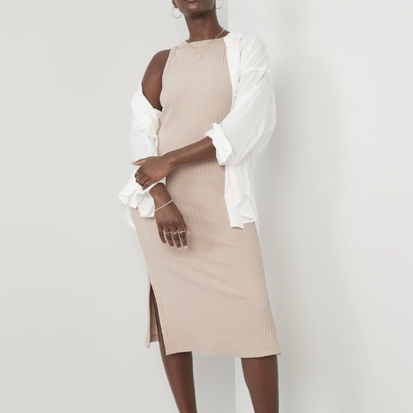 Old Navy Fitted Sleeveless Rib-Knit Midi Sweater Dress in Black Medium - Picture 6 of 8